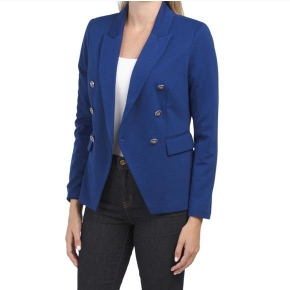 Jules & Leopold royal Blue button front cropped knit career blazer NWT Sz XS - Picture 1 of 9